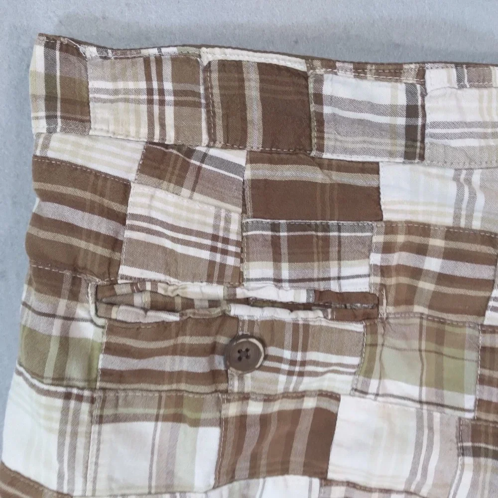 Arizona Jean Co Shorts men's 38 x 12 Bermuda Patchwork plaid Brown cotton preppy